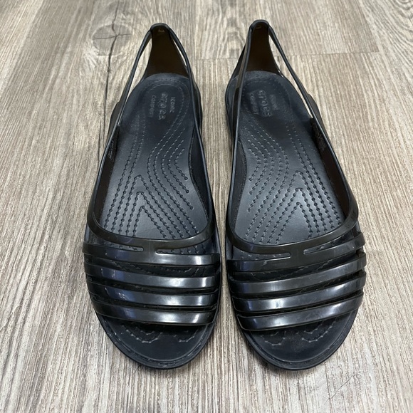 Crocs Women's Isabella Huarache 2 Flat Sandal Black Size 6 Like New EUC - Picture 2 of 7